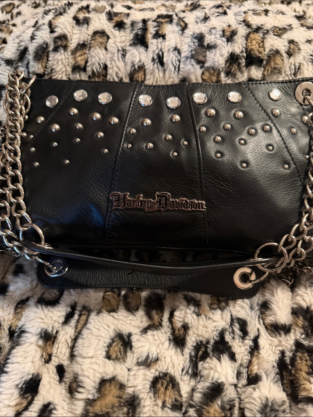 Harley-Davidson Black Studded Chain Shoulder Purse